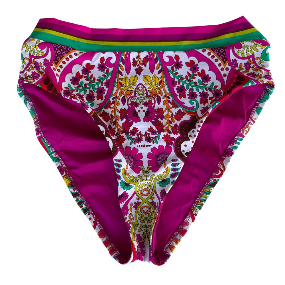 Trina Turk Bikini Bottoms Women 8 Multicolor NWT High Waist V-Back 084656DM
